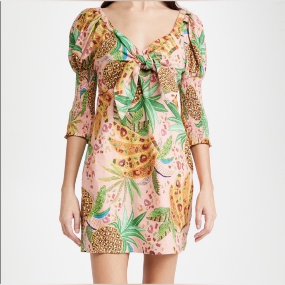 Farm Rio Pink Mixed Fruit Linen Dress Size XS